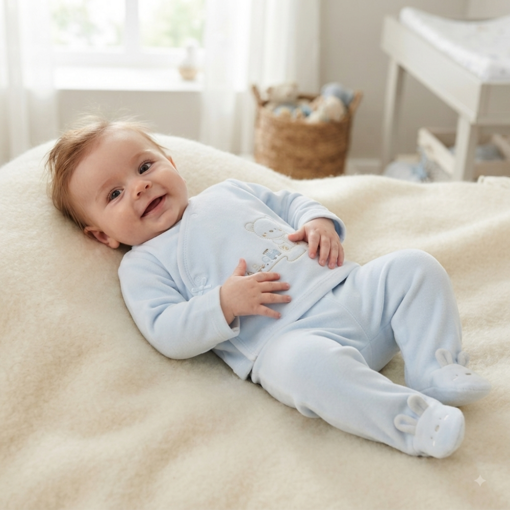 N14633: Baby Boys 2 Piece Embossed Velour Outfit (0-9 Months) N14633: Baby Boys 2 Piece Embossed Velour Outfit (0-9 Months)